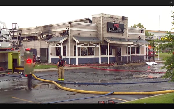 Red Lobster building on fire